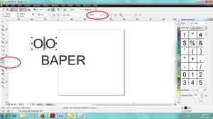 klik ikon yang di lingkari dan tulis kata OJO Baper dan set ukuran seperti pada lingkaran merah yang atas